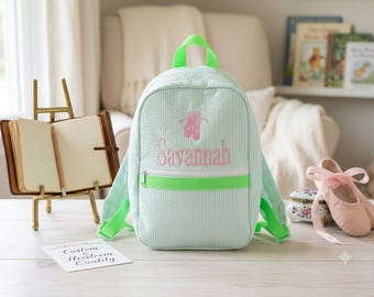 Personalized Ballerina Seersucker Backpack - Kute Kiddo