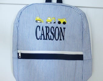 Construction Truck Theme – Embroidered Name Backpack –  Personalized Toddler Bag for Boys or Girls