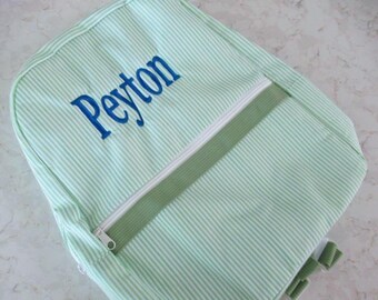Personalized Seersucker Backpack: Large or Small Size with Embroidered Name