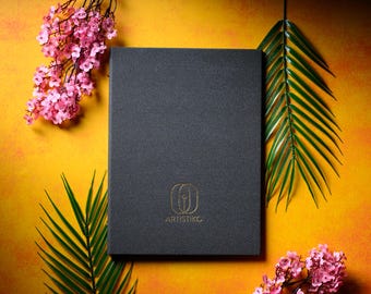 Inspiration för restaurangmenyomslag Hotellhållare Elegant mapp med anpassad logotyp Lyxig bok i antracit A4-storlek Meny MOQ 10 st