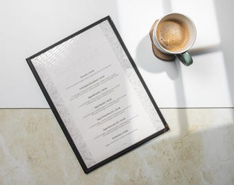 Restaurangmenyomslag med kantbundna linjer (amerikansk stil) – A4 menymapp med PVC-sidor | För café, bar, hotell | MOQ 10 | EU-frakt