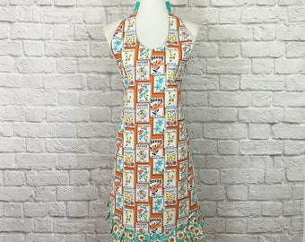 Women's Flirty Orange & Turquoise Flower Seed Packet Apron