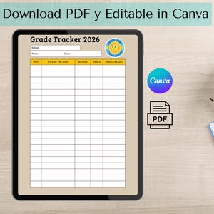 Grade Tracker 2026 Printable & Editable Canva | Student Grade Log PDF | Academic Planner Insert 8.5x11 | High School College Tracker
