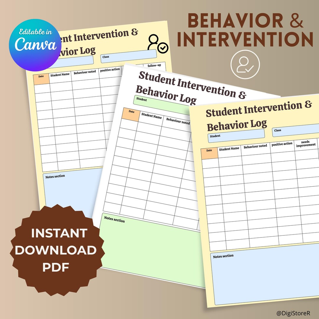 Behavior and Intervention Tracker Editable Student Behavior Log ...