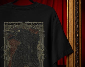 Raven Graphic Tee: Baroque Crow Illustration - Soft Unisex Fit Comfort Colors®