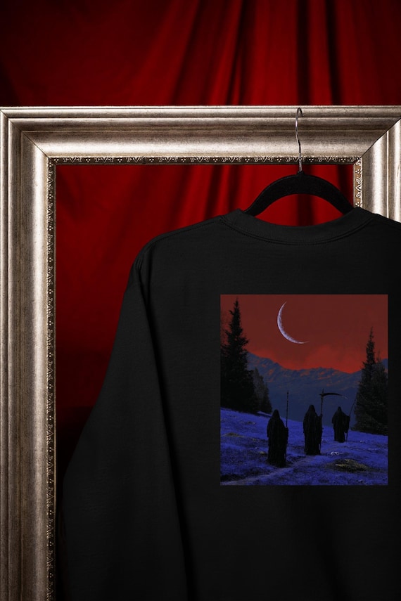 Dark Fantasy T-Shirt, Grim Reapers Under Crescent Moon (Black S-XL) Comfort Colors®