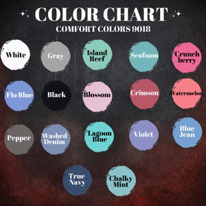 The image is a color chart displaying various color names and their corresponding paint swatches.