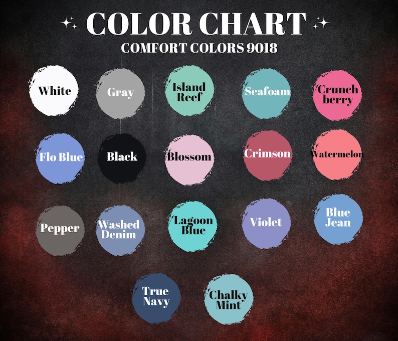 The image is a color chart displaying various color names and their corresponding paint swatches.
