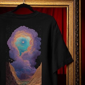 Desert Portal T-Shirt, Cosmic Dreamscape Tee, Fantasy Cloud Vortex Shirt, Surreal Landscape Art Tee, Psychedelic Night Sky Shirt