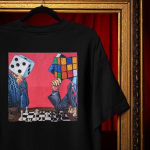 Chess Graphic Tee: Surreal Art with Puzzle Heads - Unisex Red Shirt Comfort Colors®