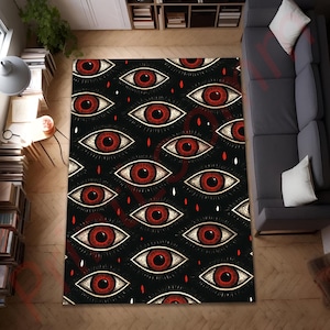 All Seeing Eye Black Rug, Gothic Area Carpet, Mystical Symbol Home Decor, Esoteric Boho Floor Mat for Living Room or Bedroom, Modern Rug