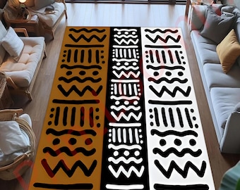 African Mudcloth Pattern Rug, Ethnic Tribal Carpet For Living Room Or Entryway, African Home Decor, African Rug, African Pattern Area Rug