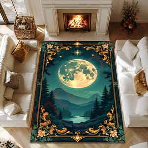 Full Moon Rug, Night Rug, Modern Rug, Modern Home Decor, Nature Inspired Living Room Carpet, Boho Style Rug, Gift Rug, Floor Mat