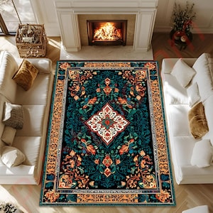 Vintage Persian Style Area Rug, Elegant Oriental Carpet For Living Room Or Bedroom, Floral Medallion Rug, Classic Home Decor Gift