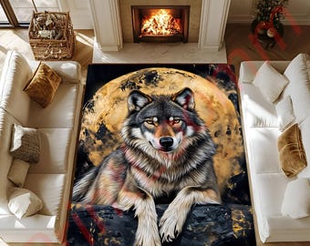 Wolf Rug, Full Moon Design, Rustic Living Room Carpet