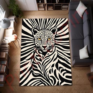 Leopard Print Rug, Wild Animal Pattern Carpet, Bold Black & White Zebra Stripes, Modern Area Rug, Statement Living Room Decor, Unique Gift