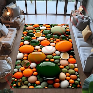 3D Colorful Pebble Rug For Living Room, Modern Stone Design Area Carpet, Abstract Bold Floor Mat, Unique Home Decor, Gift For Her