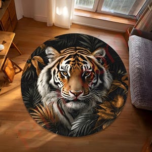 Tiger Face Round Rug, Jungle Animal Carpet, Wild Cat Floor Mat, Realistic Tiger Decor, Bold Safari Home Accent, Gift For Him Or Her