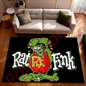 Tapijt ratfink met retro hot rod cartoonstijl, Ed Roth Ratfink kunsttapijt voor garageinrichting, cool cadeau voor autoliefhebbers en verzamelaars, leuk vloerkleed