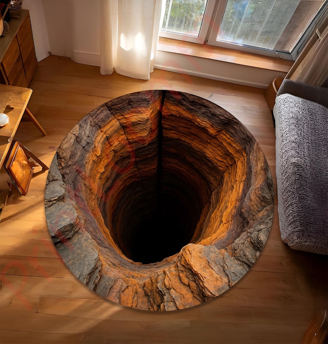 Area Rug Abyss 3D Deep Hole Illusion Round Area Rug, Realistic Abyss Pit Design Carpet ...