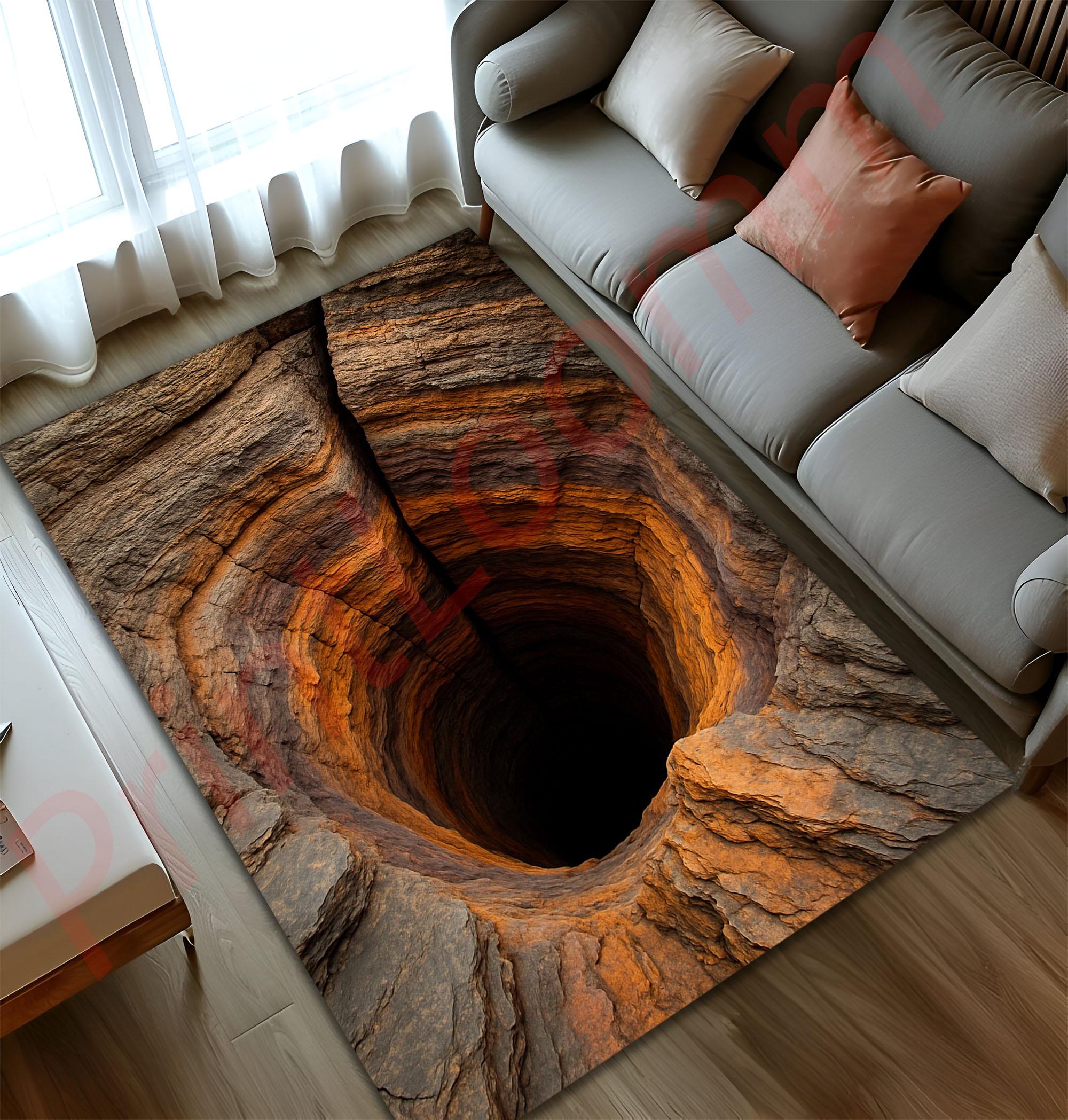 3D Hole Illusion Rug, Realistic Cave Floor Carpet, Unique Optical ...