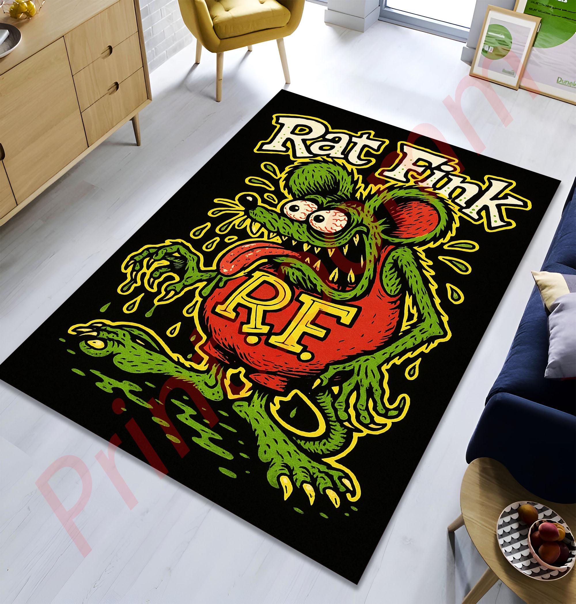 Rat Fink Rug With Retro Hot Rod Cartoon Style, Ed Roth Ratfink Art