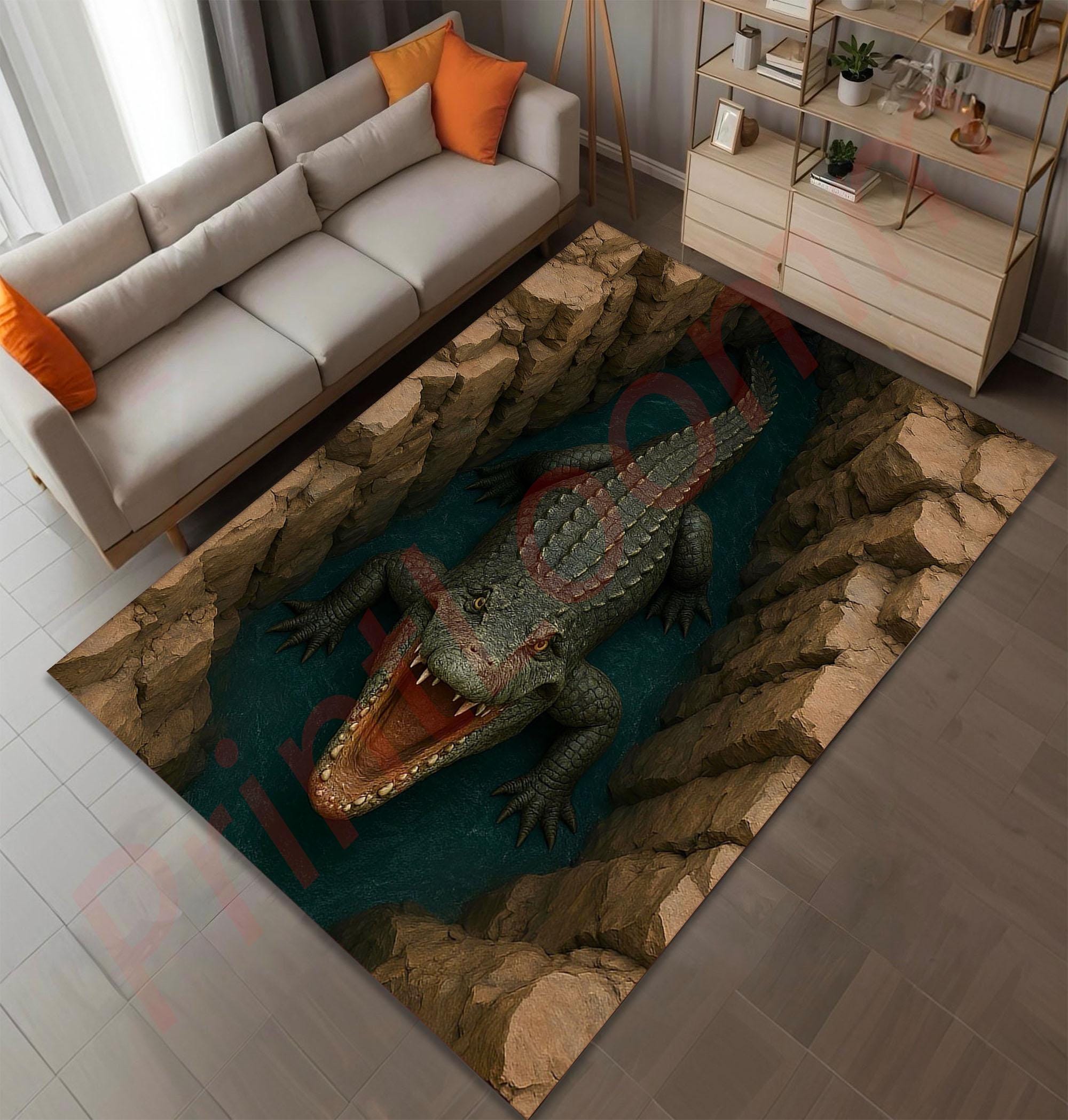 3D Crocodile Rug, Realistic Alligator Floor Rug, 3D Illusion Area Rug ...