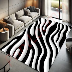Zebra Print Rug, Black and White Striped Carpet, Modern Animal Print Area Rug, Stylish Living Room Decor, Unique Floor Mat for Home