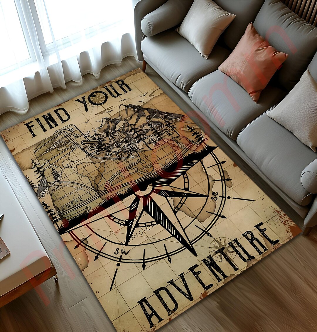 Viajar Rugs Adventure Map Rug, Vintage Compass Travel Decor Carpet, Explorer Themed ...