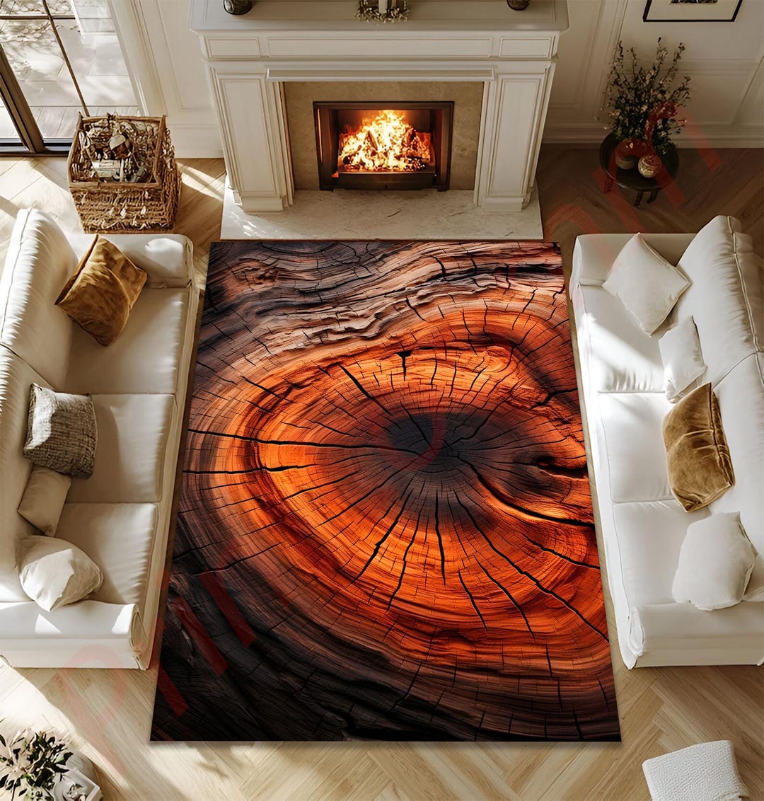 Wood Grain Tree Ring Rug, Rustic Nature Inspired Area Carpet for Living ...