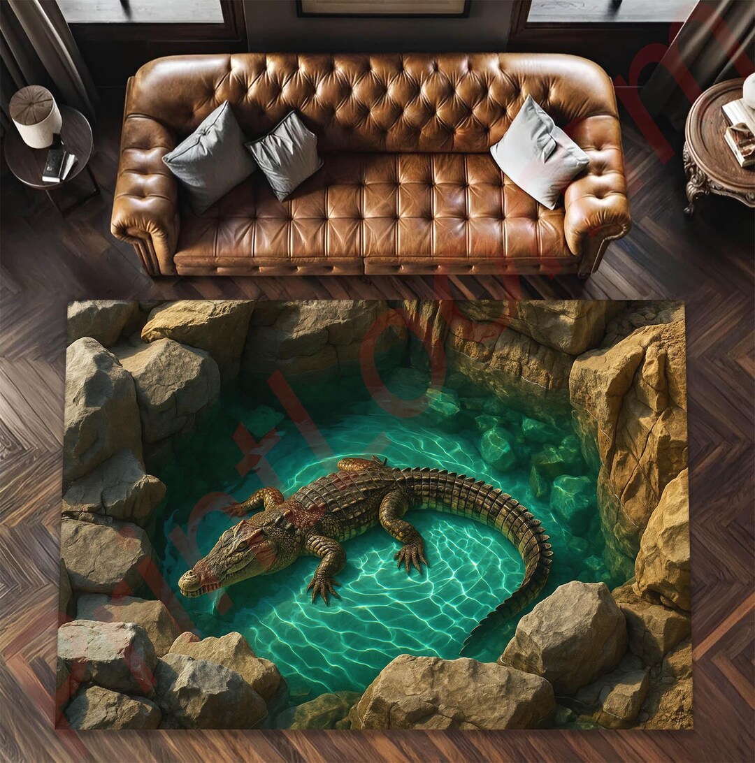 Animal Abyss Rug 3D Alligator Rug With Realistic Illusion Design, Unique Animal Carpet ...