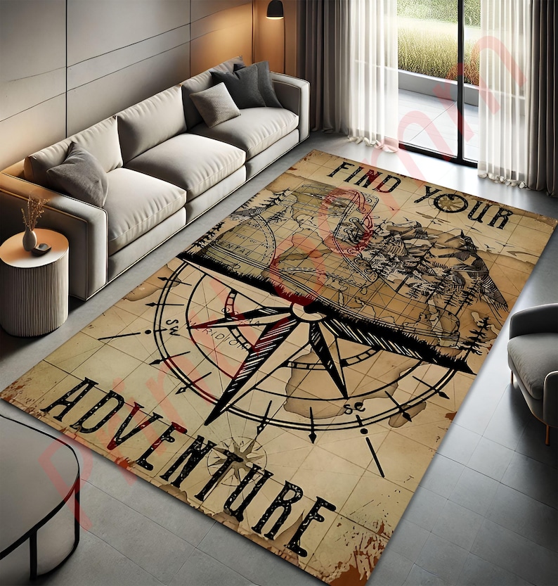 Viajar Rugs Adventure Map Rug, Vintage Compass Travel Decor Carpet, Explorer Themed ...