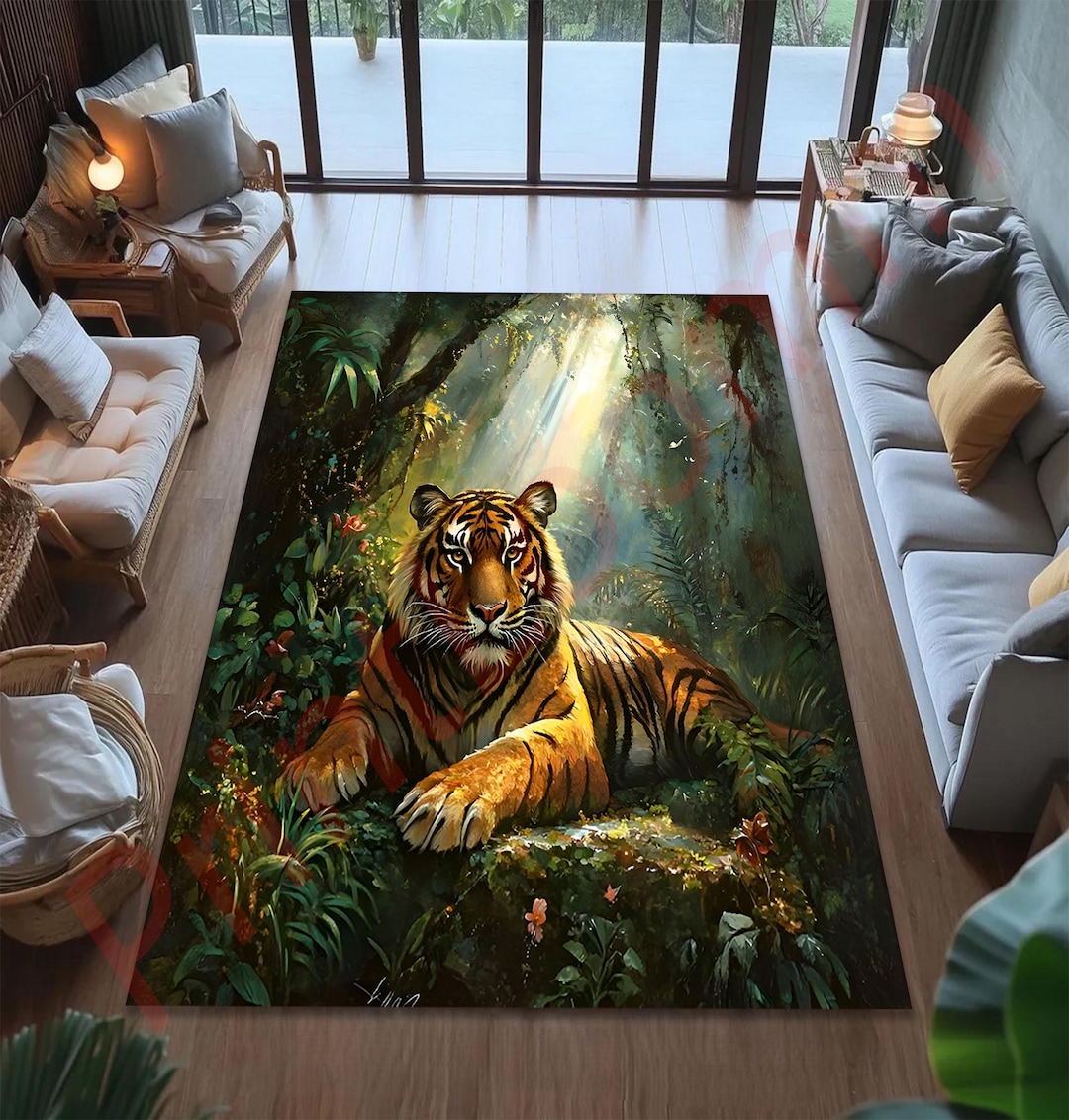 Wild Forever Rug Tiger Jungle Area Rug, Realistic Wildlife Floor Art, Nature Themed ...
