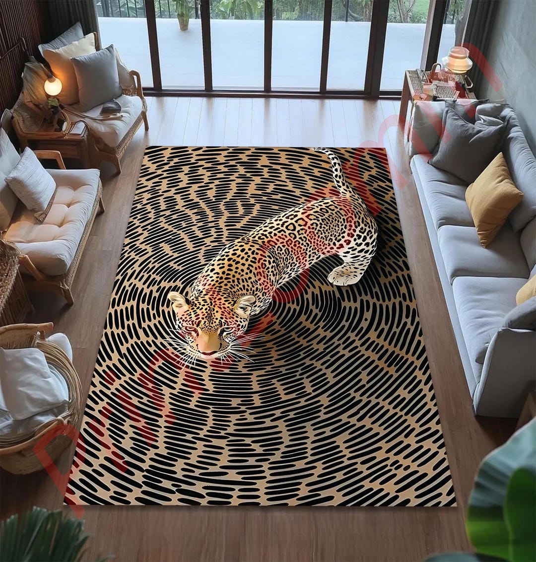 Leopard Print Rug With 3D Wild Cat Design, Jungle Theme Area Rug for ...