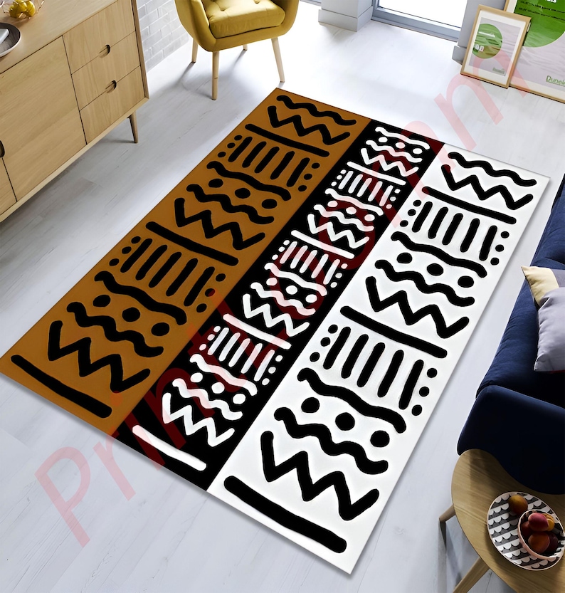 African Wall Rug African Mudcloth Pattern Rug, Ethnic Tribal Carpet for Living Room or ...