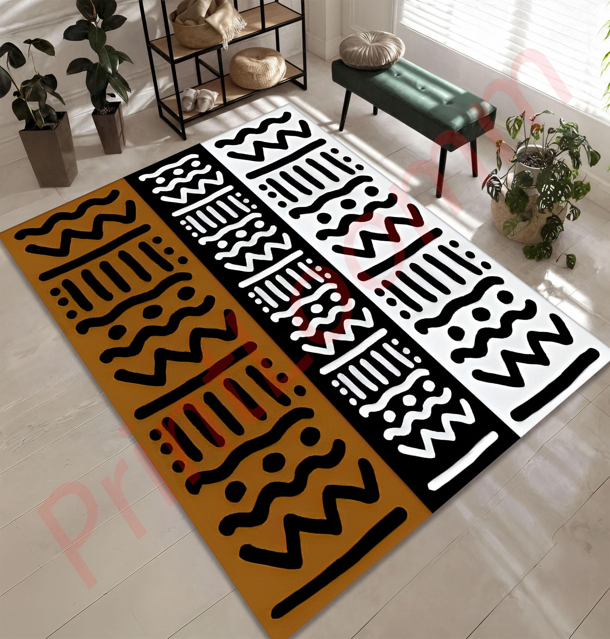 African Wall Rug African Mudcloth Pattern Rug, Ethnic Tribal Carpet for Living Room or ...