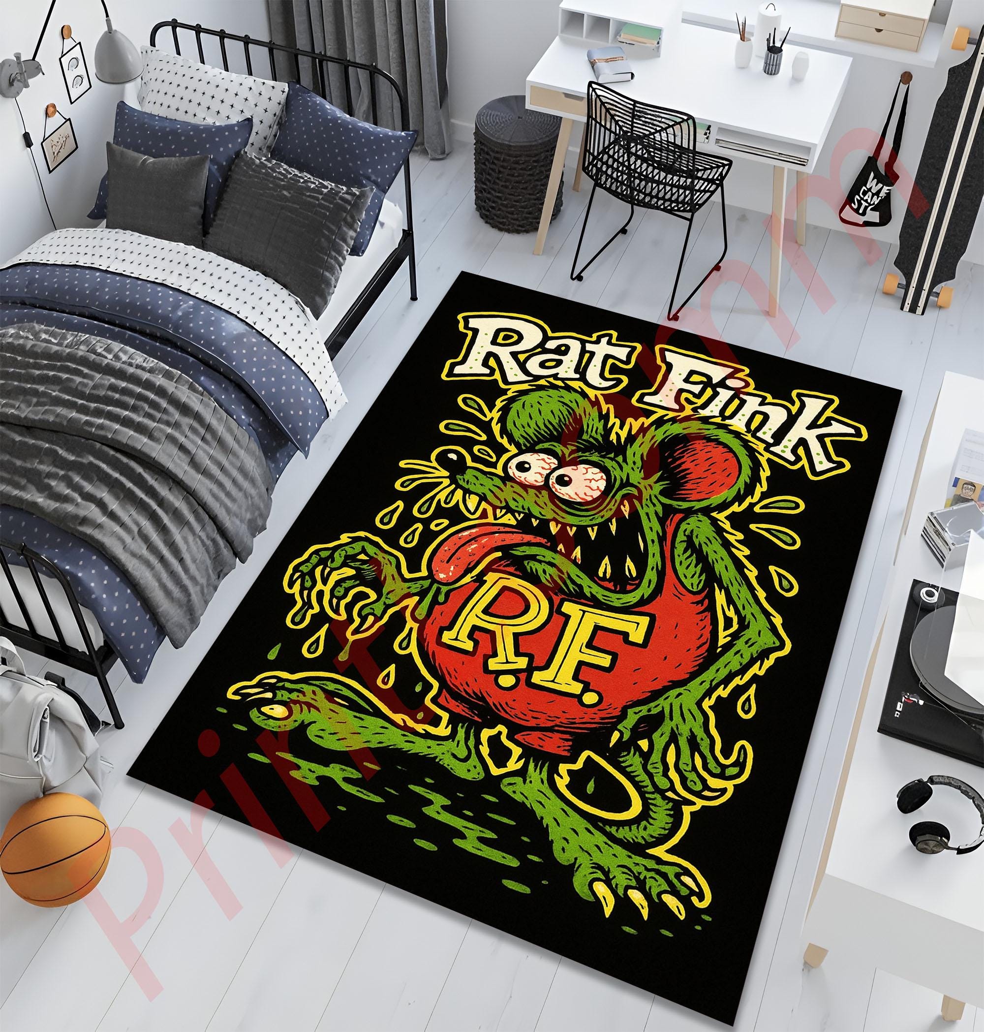 Rat Fink Rug With Retro Hot Rod Cartoon Style, Ed Roth Ratfink Art