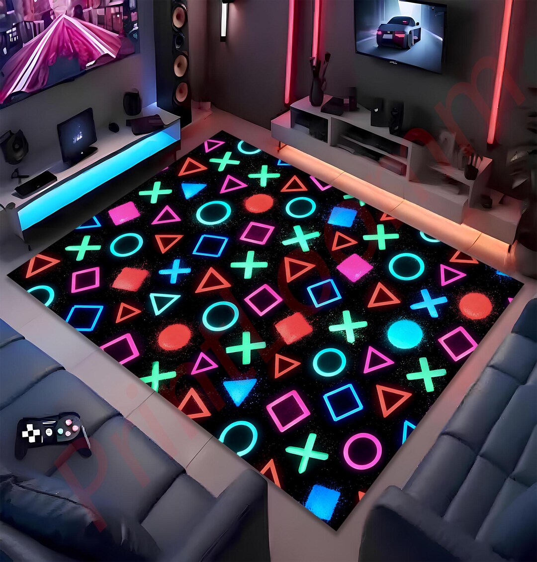 Retro Controller Rug Game Controller Symbols Rug, Console Icon Carpet, Gaming Room Decor ...