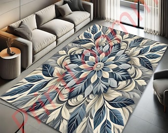 Floral Pattern Area Rug, Large Decorative Carpet, Vintage Botanical Design, Non-Slip Soft Rug, Elegant Living Room Rug, Home Decor,FloralRug