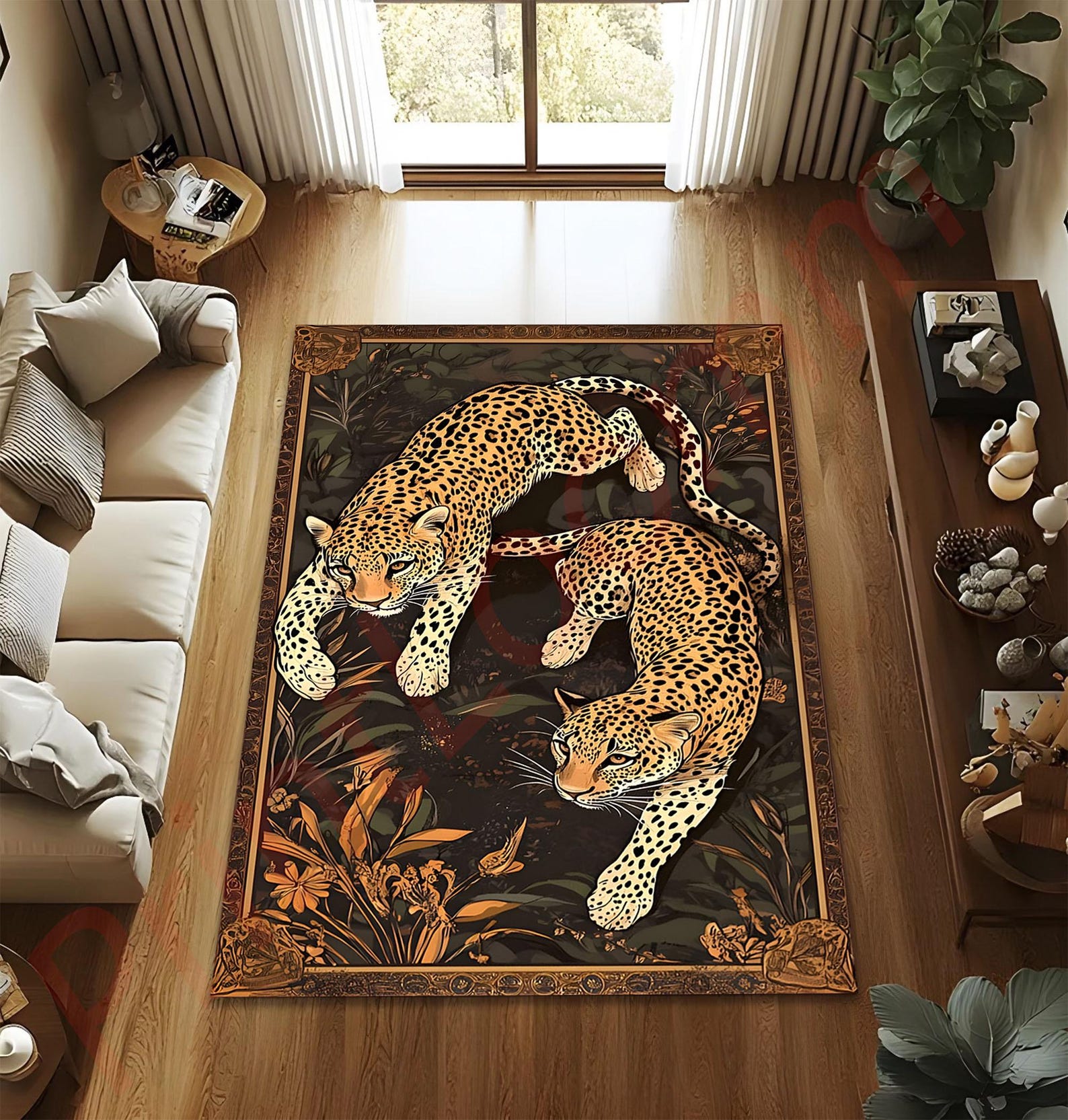 Leopard Rug With Jungle Theme, Bold Safari Animal Print Carpet, Exotic ...