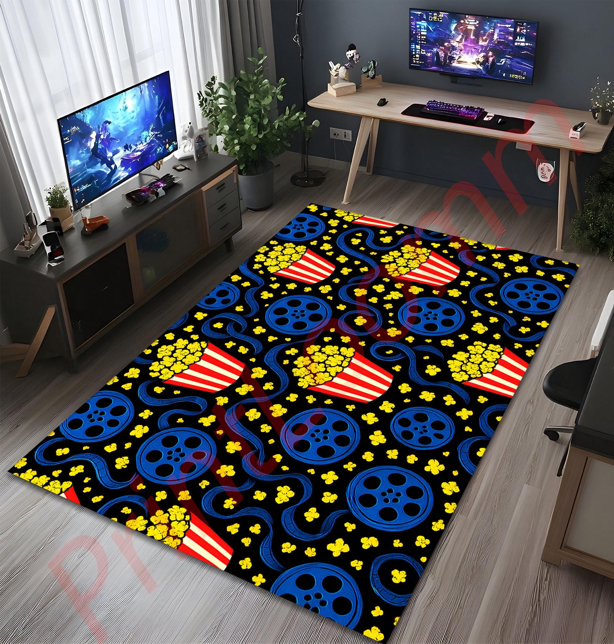 Popcorn Math Runner Rugs Movie Night Popcorn Rug With Film Reel Pattern, Fun Home Theater Area ...