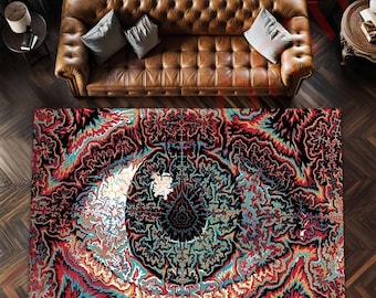 Psychedelic Abstract Area Rug, Trippy Fractal Floor Mat With Bold Colors, Modern Living Room Carpet, Unique Home Decor Gift For Him Or Her