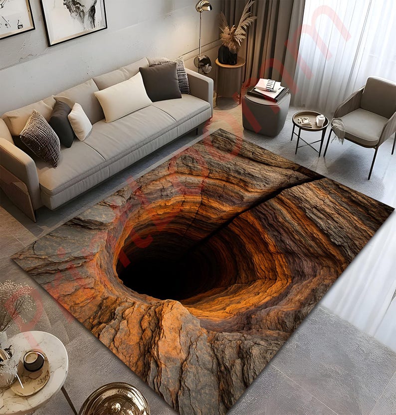 Fake Abyss Rug 3D Hole Illusion Rug, Realistic Cave Floor Carpet, Unique Optical ...