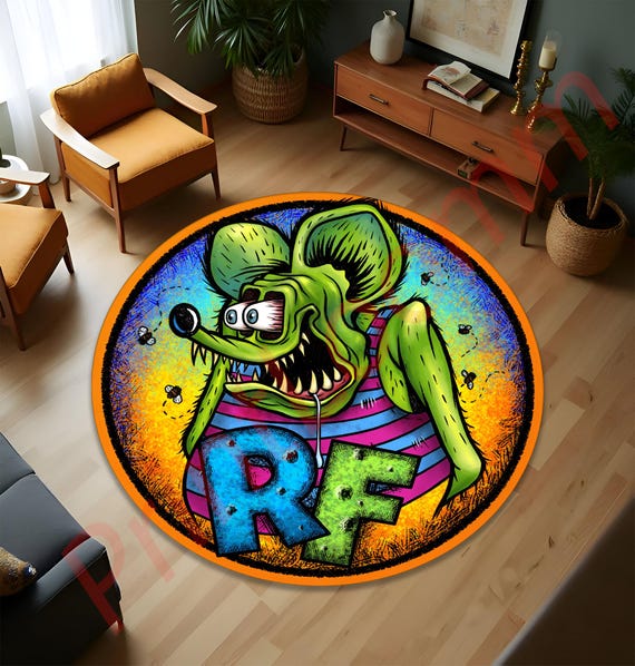 激レア PUTS PUTSONE ラグ カーペット 100x150 グラフィティ Rat Fink Style Cartoon Rug, Retro Hot Rod Mouse Round Carpet