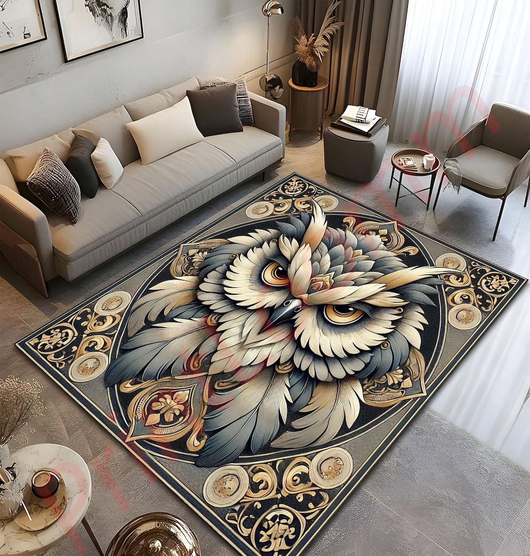 Owl Area Rug, Majestic Owl Art Design, Luxury Ornamental Style, Living ...