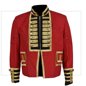 Tunic pelisse Hendrix pipe Band jacket, new men hussar fashion jackets, Napoleonic uniform Military hussar jacket, Red Vintage Hussar jacket