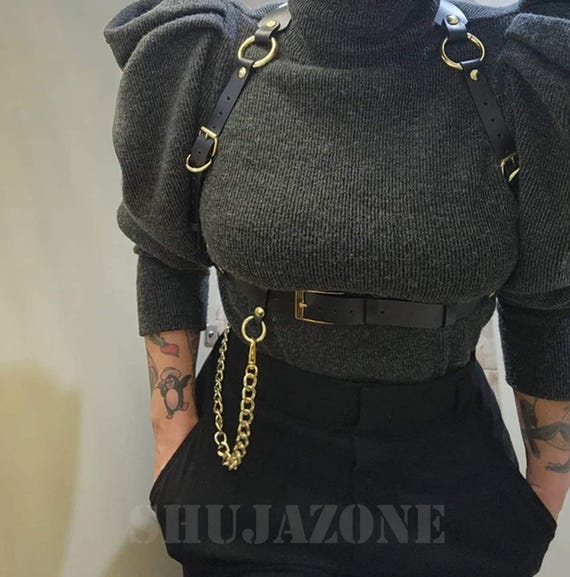 Soft Leather Gothic Harnesses Plus Size Body Top Waist Adjustable Vegan Styles Chest Suspender, Woman Under Bust Casual Top Clubwear Outfits