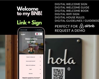 Letrero de bienvenida con código QR personalizado de Airbnb / Guía de bienvenida digital / Normas de la casa y libro de visitas, libro de bienvenida, guía