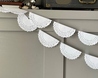 Paper Lace Doily Garland. 4 inch doilies, you choose the length. Perfect for weddings, parties, birthdays, and so much more!