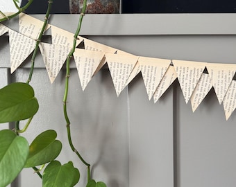 Vintage Book Triangle Pennant Garland  - 10, 15, 30 or 50 feet of bunting